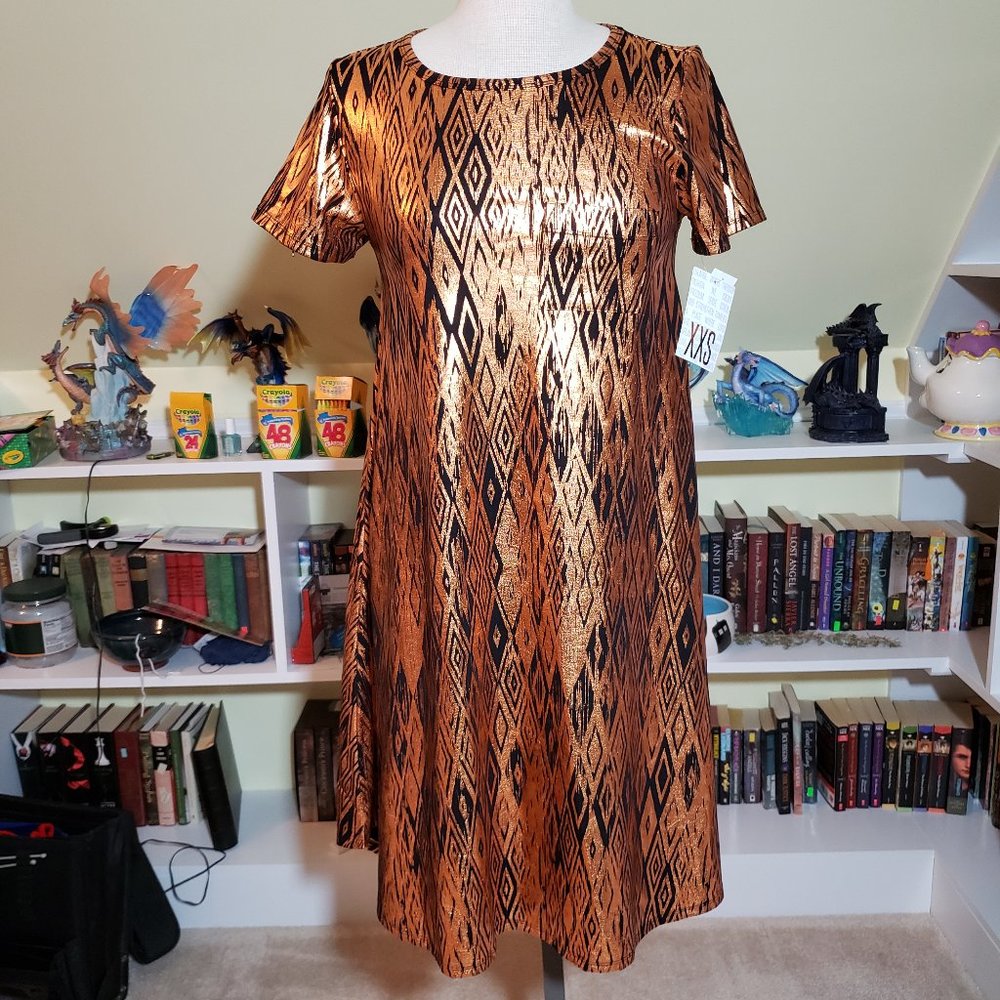 Lularoe Elegant Black Copper Foil Carly XXS NWT